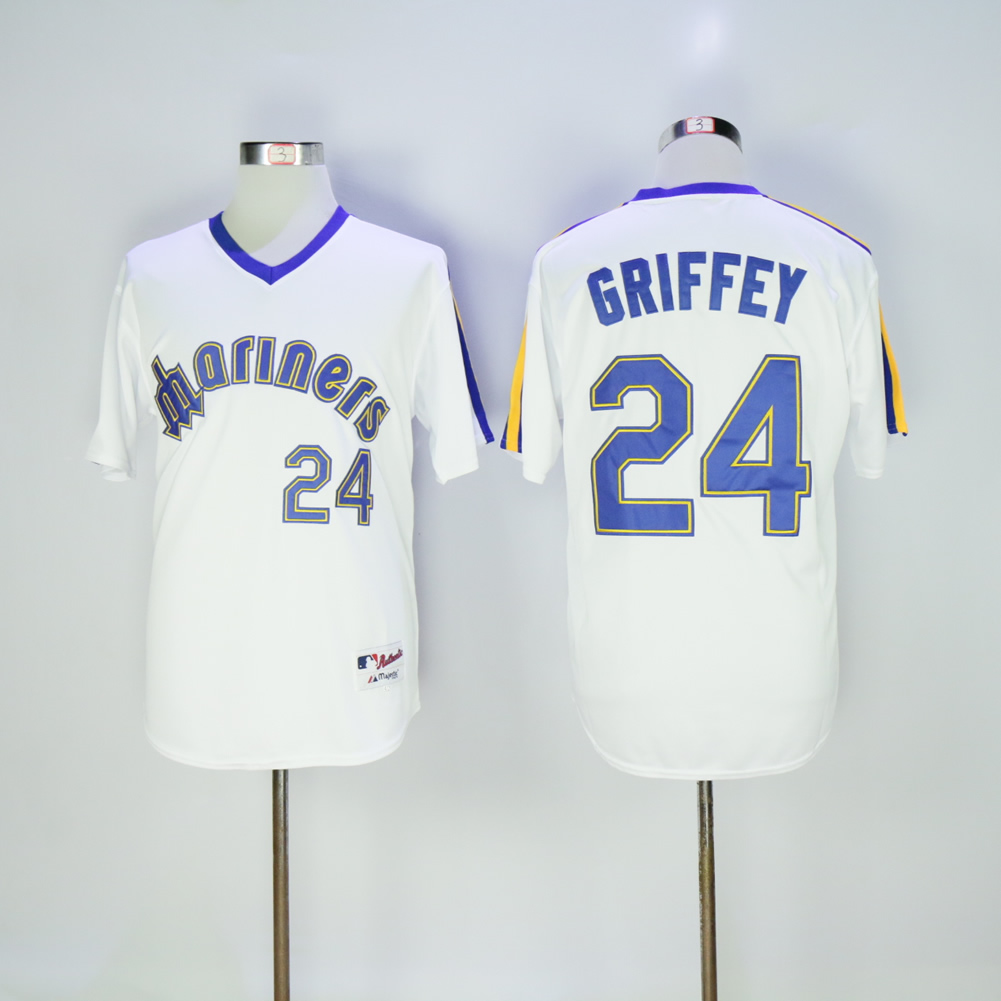 Men Seattle Mariners #24 Griffey White Throwback 1984 MLB Jerseys